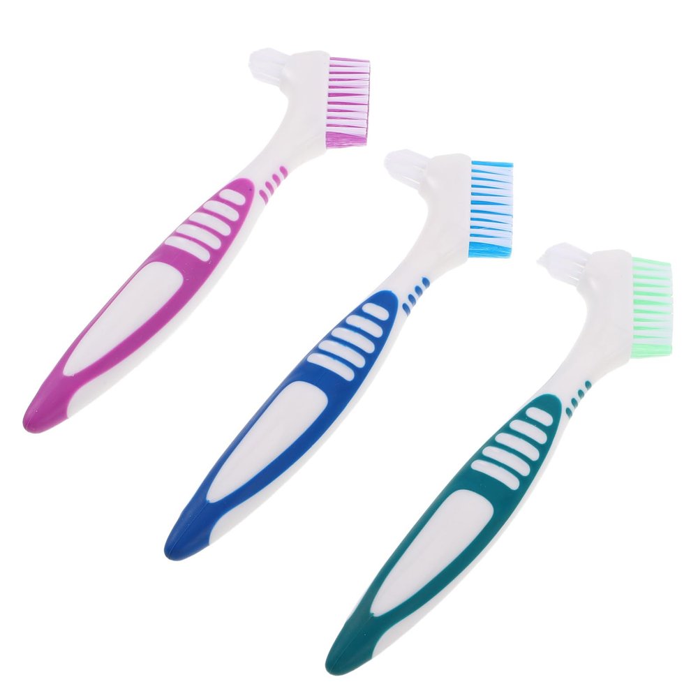 Anneome 3pcs Double Sided Denture Cleaning Brush with Dual Head and Soft Nylon Bristles, Easy to Operate Toothbrush for Seniors, for Travel and Outings Oral Care
