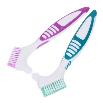 Gogogmee 2pcs Denture Cleaning Brushes Double-Sided Design with Pp and Nylon Material Portable and Multi-Functional False Teeth Brush for Effective Denture Cleaning at Home