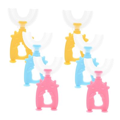 HAMPPLIES 6pcs U Shaped Boys and Girls Toothbrush Handheld Soft Silicone Brush for Boy Girl Home Cleaning Random Color