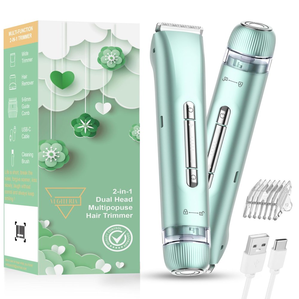 Bikini Trimmer Women, 2-in-1 Electric Lady Shavers for Women,Smooth & Flawless Facial Hair Remover & Eletric Shaver for Face, Bikini Line, Body & Legs, Waterproof, USB Rechargeable, Ideal Beauty Gift