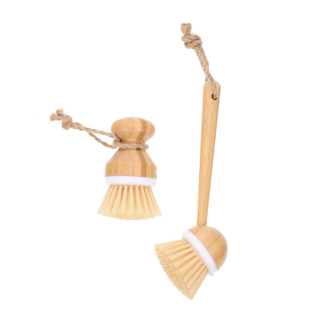 Ciieeo Bamboo Kitchen Pot Brush Set 2pcs (short Long Handle) Non-stick Wok Scrubber Portable Dish Cleaning Brush Household Pan Supply