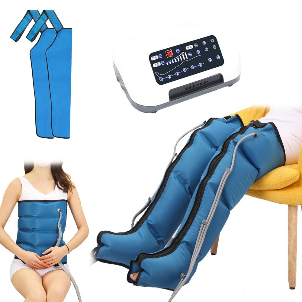 6/4-Cavity Air Compression Leg Massager Machine, Pressotherapy Boots, Lymphatic Drainage Waist Leg Massager for Circulation Relax Pain Relief, Timed and Adjustable Pressure (4 Cavities 2 arms + 2