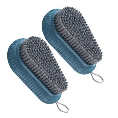 MUCKLILY Cleaning Brush Set 2pcs Multi-functional Laundry and Shoe Scrub Brush with Handle Blue Household Cleaning Tool for Clothes Collar and Shoes Maintenance
