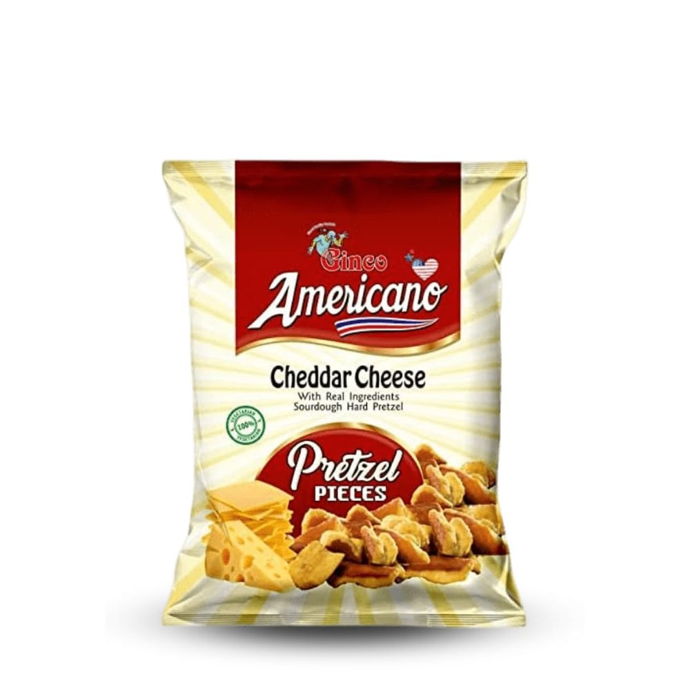 Americano Cheddar Cheese and Ham Pretzel Pieces 10 x 100g - Pretzel Pieces Cheddar For Snack Boxes | Cheddar Cheese Mature Salted Pretzels Lunch Box Snacks | Vegetarian Hampers Pub Gifts & Snacks