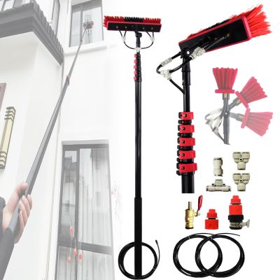 30FT Water Fed Pole Kit for Solar Panel Cleaning Adjustable Window Glass Cleaner with 180 Rotating Brush & 20M Hose Perfect for Home & Outdoor Use