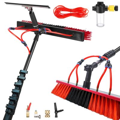 10m Telescopic Carbon Fiber Washing Brush Solar Panel Cleaner Patio & Roof Cleaning Tool Window Cleaning Set with 55cm Brush Head Ideal for Conservatory Use