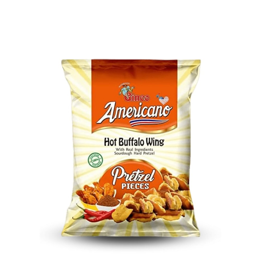 Americano Hot Buffalo Wing Pretzel Pieces 10 x 100g, Bite Size Mouthwatering Pretzel Pieces, Delicious and Crispy Vegetarian Snacks, Ready to Eat Snacks