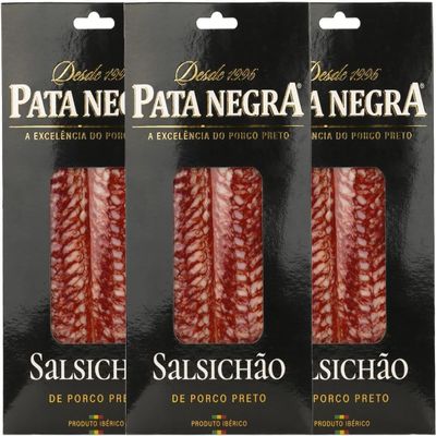 Sliced Salchichn of Iberico Black Pork Pata Negra 80 g Pack of 3 Traditional Gourmet Charcuterie Authentic Iberian Recipe with Refined Flavor Vacuum Packed