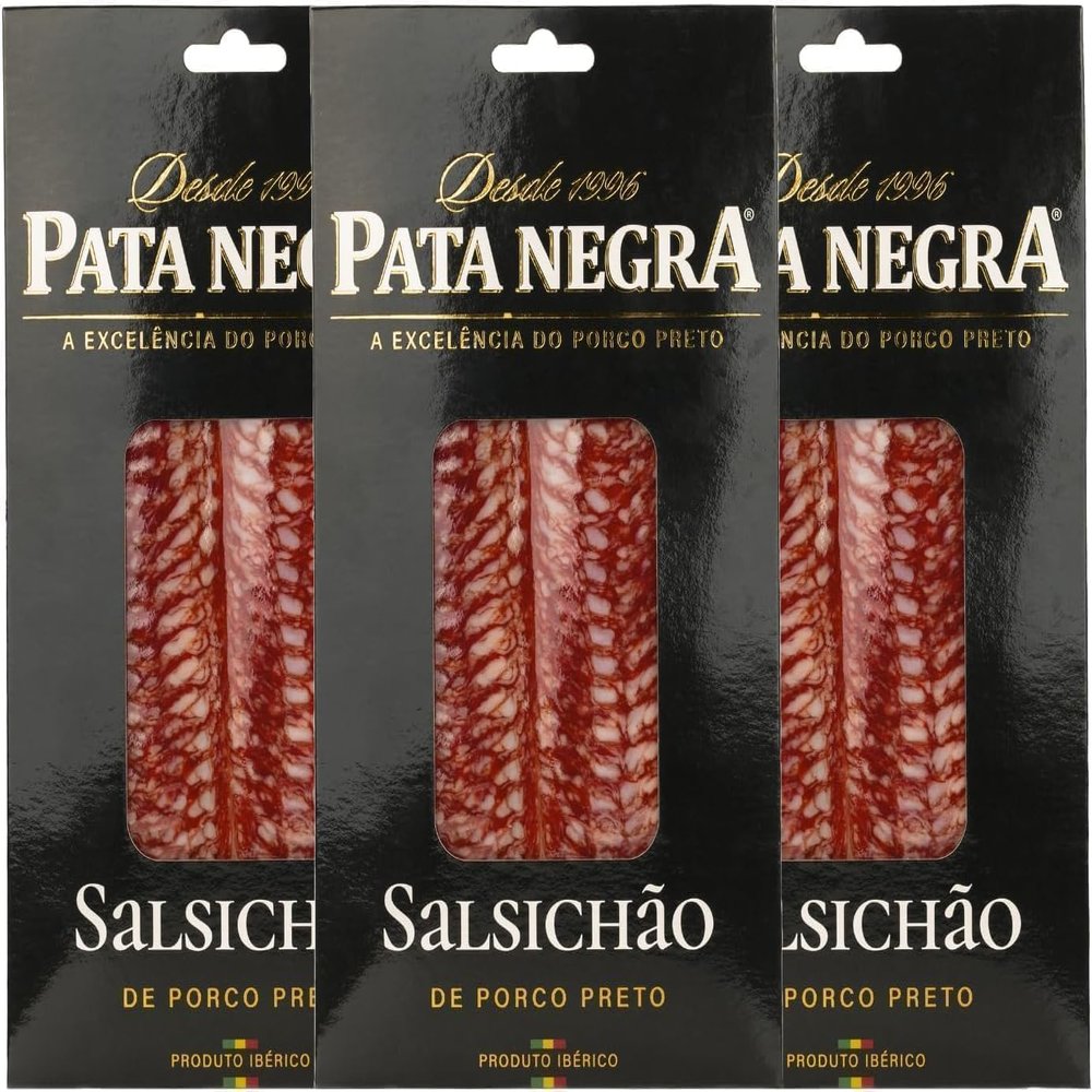 Sliced Salchichn of Iberico Black Pork Pata Negra 80 g Pack of 3 Traditional Gourmet Charcuterie Authentic Iberian Recipe with Refined Flavor Vacuum Packed