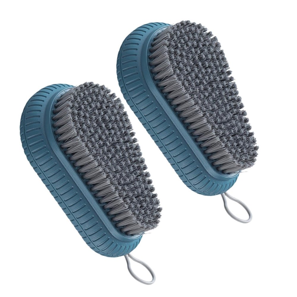 LABRIMP 2Pcs Multi-functional Scrubbing Brushes for Household Laundry and Shoe Cleaning Ergonomic Handle with Hanging Blue Clothes Washing and Stain Removal Tools
