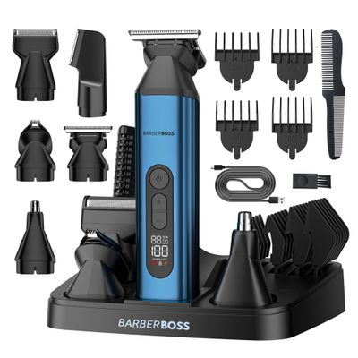 BarberBoss 5-in-1 Beard Trimmer for Men, Hair Clipper, Body Groomer, Nose & Ear Trimmer, Mens Grooming Kit, Cordless Rechargeable Clippers, Mens Grooming Set, QR-6020