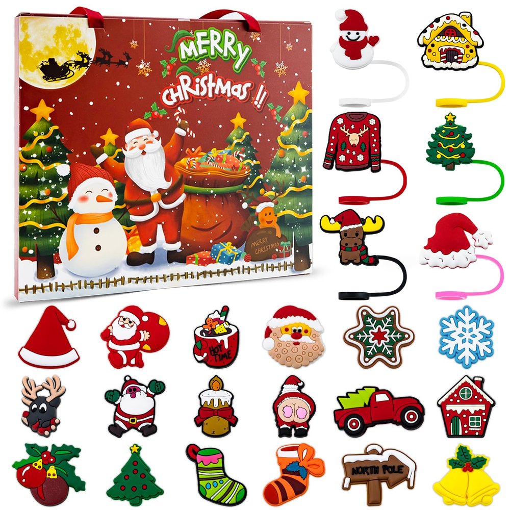 2025 Advent Calendar for Adults Women Men Straw Cover 10mm Straw Toppers for 30 Oz 40 Oz Tumblers,Advent Calendars 2025,24 Days Surprise Christmas Gifts Ideas