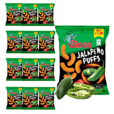 Ginco Jalapeno Puff Crisps (Pack of 12) - Jalapeno Multi Pack | Crisps Bulk Spicy Snacks, Bulk Sharing | Pub Sharing Bag