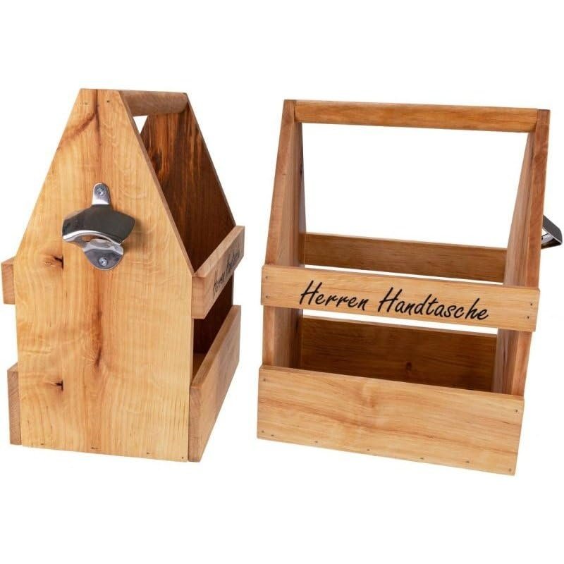 Men's Wooden Handbag - Beer Carrier with Bottle Opener & Magnet - 6 Beer Holders with Removable Insert - Rustic Bottle Carrier - Perfect Men's Gift