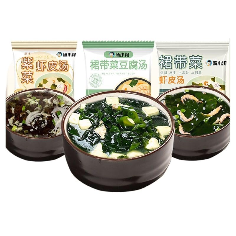 Wakame Vegetable Soup (4/11/25/52packs) Instant Seaweed Soup,Healthy Nutritious Meal Replacement Breakfast,Instant Sides,Wonton Soup,Seasoning,Dried Vegetables (Mixed flavor,25 packs)