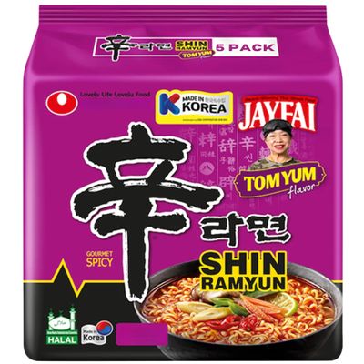 Nong shim Shin Ramyun Korean Tom Yum Noodles Pack of 5 (123g Each) - Hot & Sour Instant Ramen Soup for Quick Meals & Noodles