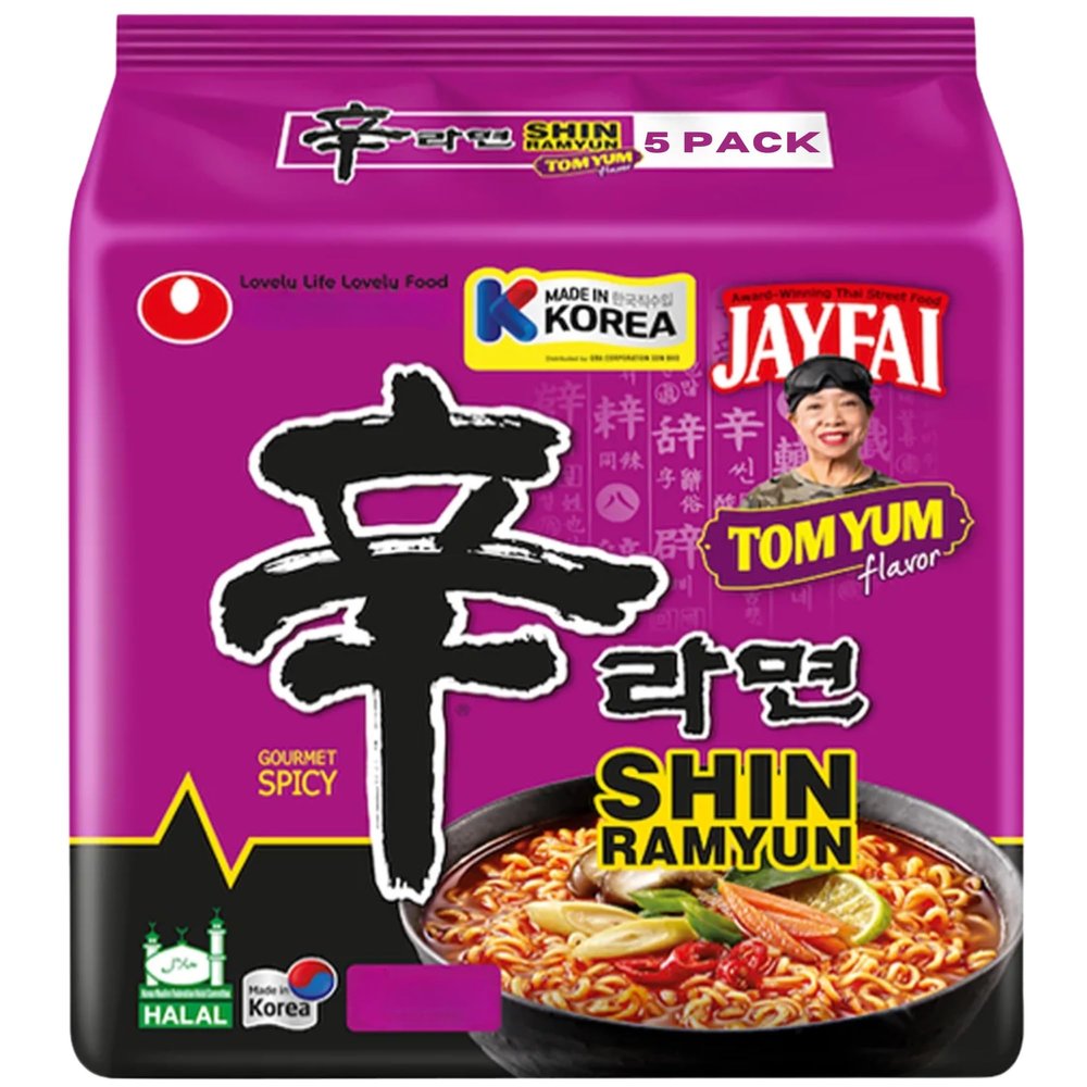 Nong shim Shin Ramyun Korean Tom Yum Noodles Pack of 5 (123g Each) - Hot & Sour Instant Ramen Soup for Quick Meals & Noodles