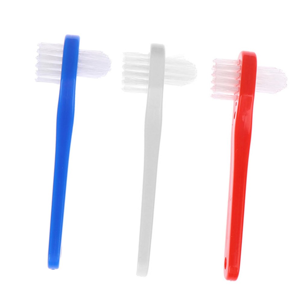 Baluue Denture Toothbrush for Adults 3pcs Small Dual-Headed Toothbrush Set with Hard Bristles for Fake Teeth Cleaning Oral Care Household Use