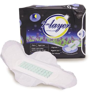 10x Packs 7-Layer Night Sanitary Pads, Negative Ion Technology, 10 Pieces in a Pack (100pcs)