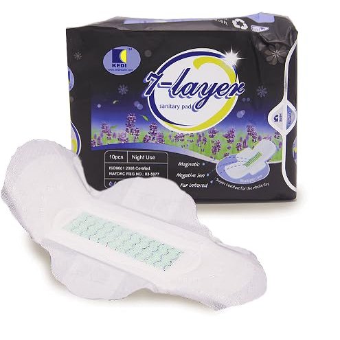 10x Packs 7-Layer Night Sanitary Pads, Negative Ion Technology, 10 Pieces in a Pack (100pcs)