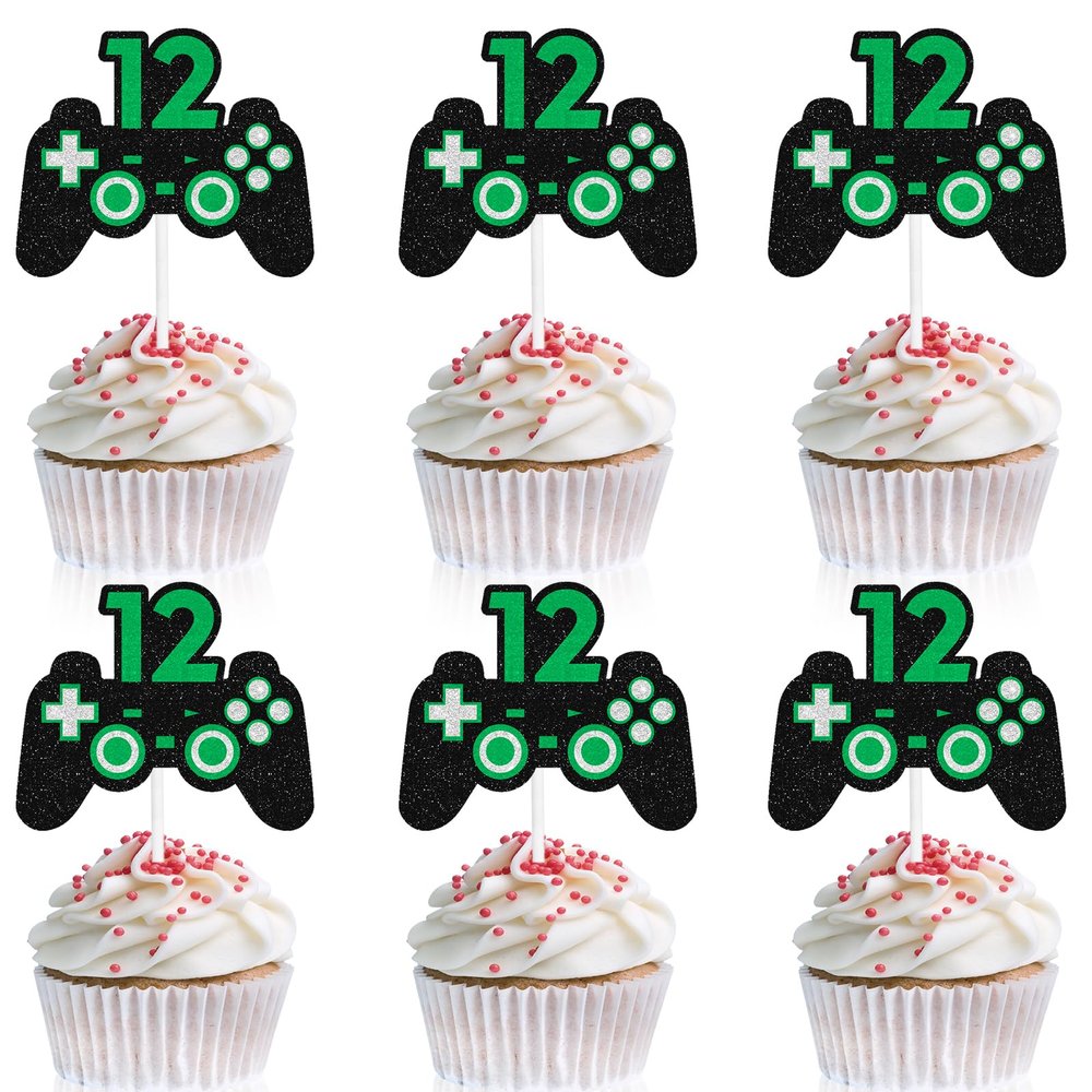 18pcs Video Gaming Cupcake Toppers Kids Level Up 12th Birthday Happy Game-Controller Decorations Set, Birthday Party for Boys and Girls, Game-Night, Game-Powder Party Unlock Decorations (12th)
