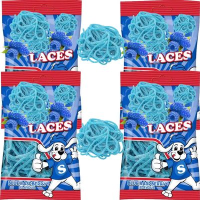 Christmas Sweets Watermelon & Blue Raspberry Flavoured Laces Soft & Chewy Fruit Laces Perfect for Stocking Fillers, Snacking & Party Treats - SlP (12 x Pack, Laces Blue Raspberry)