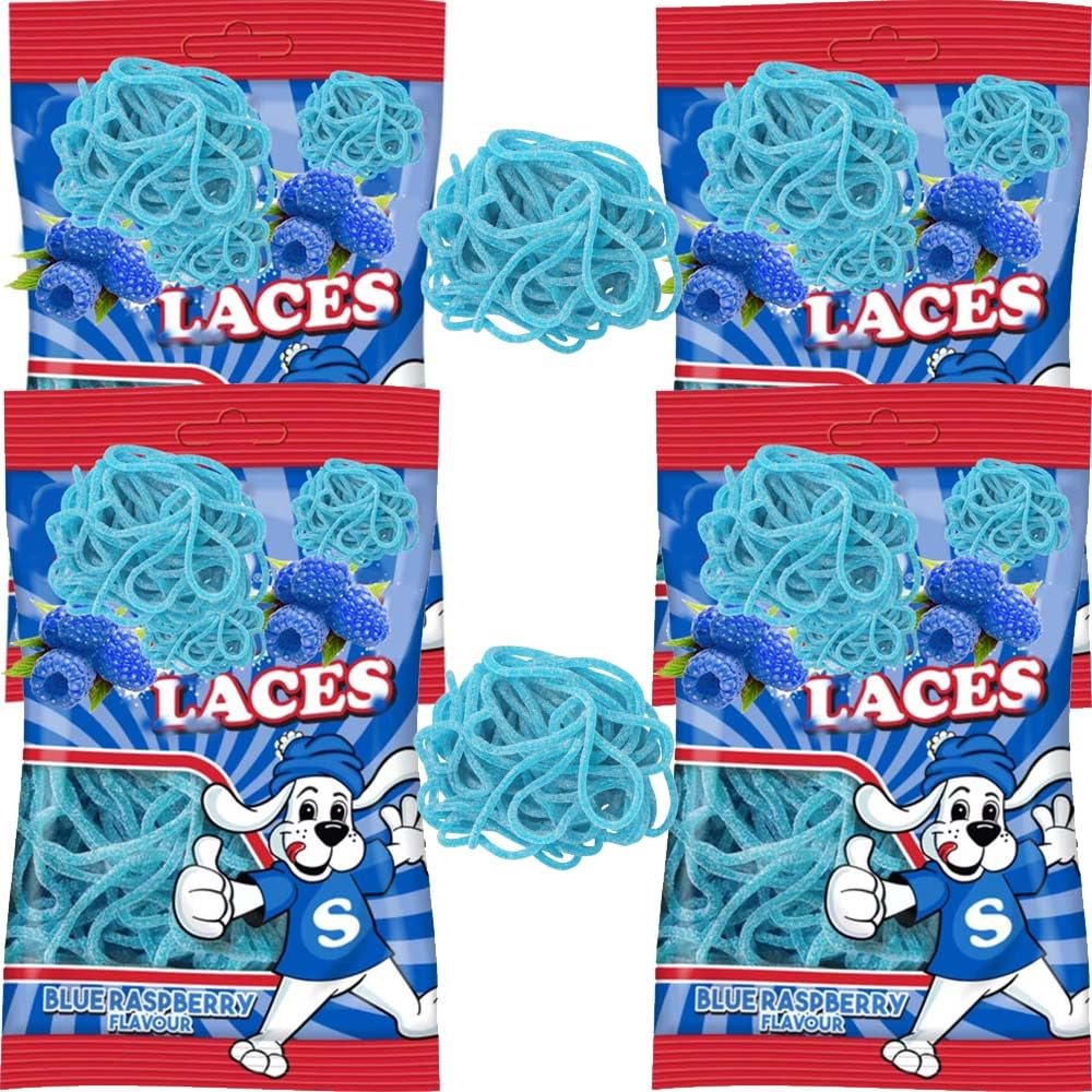 Christmas Sweets Watermelon & Blue Raspberry Flavoured Laces Soft & Chewy Fruit Laces Perfect for Stocking Fillers, Snacking & Party Treats - SlP (12 x Pack, Laces Blue Raspberry)
