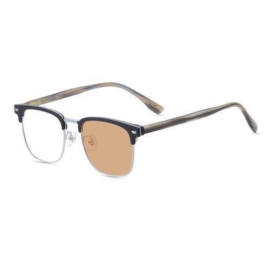 HELES Mens Business Style Metal Full Rim Photochromic Brown Single Vision Reading Glasses Sunglasses Outdoor Reader UV400 Coating-#4 Silver||+1.00 Strength