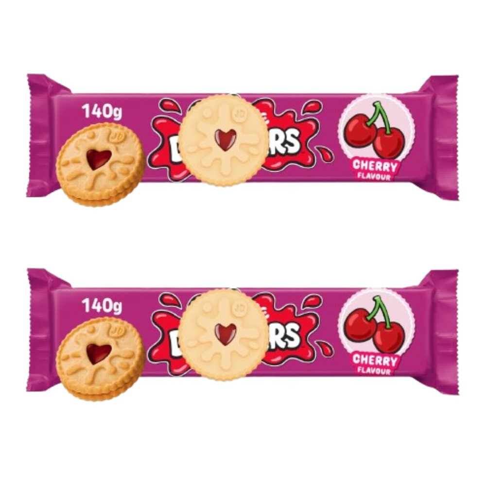 Biscuits Cherry Flavour 140g, Pack Of 2, Shortcake Biscuits with a Cherry Flavour Apple Jam, Artificial colours and Flavours, Vegan friendly