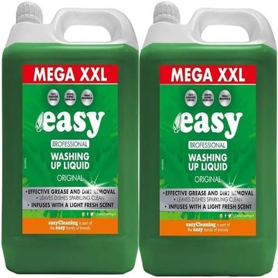 Easy Original Washing Up Liquid - 5L (Pack of 2) | Powerful Grease-Cutting Formula Fresh Scent Ideal for Home & Commercial Use | Eco Friendly Packaging