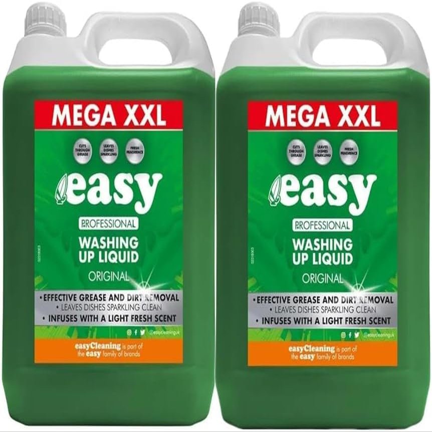 Easy Original Washing Up Liquid - 5L (Pack of 2) | Powerful Grease-Cutting Formula Fresh Scent Ideal for Home & Commercial Use | Eco Friendly Packaging