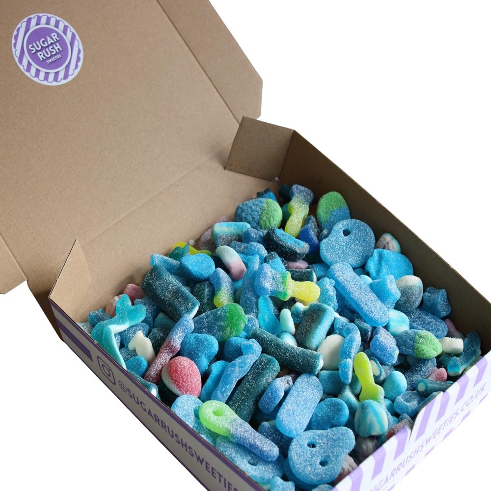 Blue Sweet Mix 400g-2kg | Viral Fizzy Pick n Mix Candy, Sour Blue Raspberry, Party, Wedding, Pizza Box, Sugar Rush Sweeties (1kg Resealable Bag)
