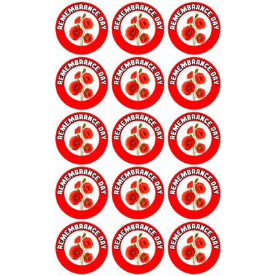 15 x PRECUT Remembrance Day Poppy | Edible Wafer Cupcake Toppers | 2" / 5cm Size | Pre Cut Cake Topper Decorations | Perfect for Cupcakes, Cookies, Brownies, Muffins & More!