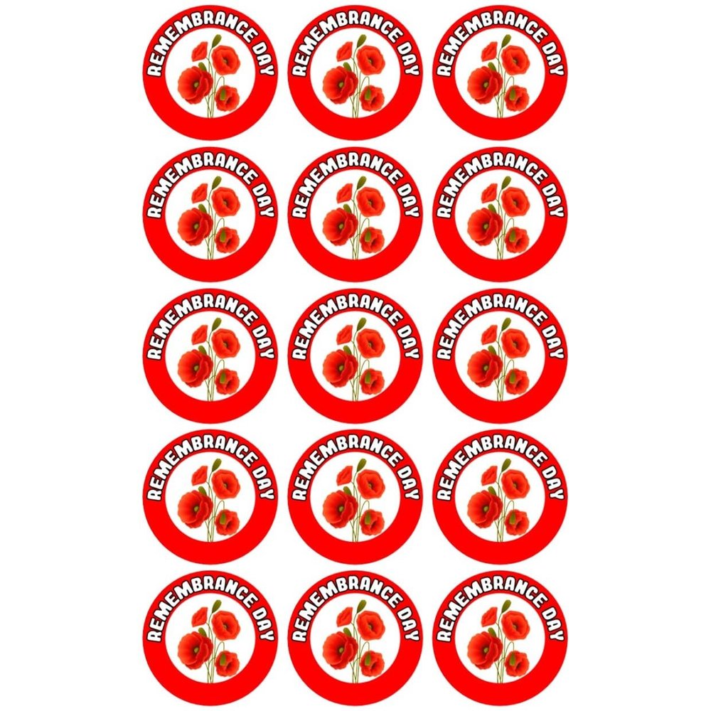 15 x PRECUT Remembrance Day Poppy | Edible Wafer Cupcake Toppers | 2" / 5cm Size | Pre Cut Cake Topper Decorations | Perfect for Cupcakes, Cookies, Brownies, Muffins & More!