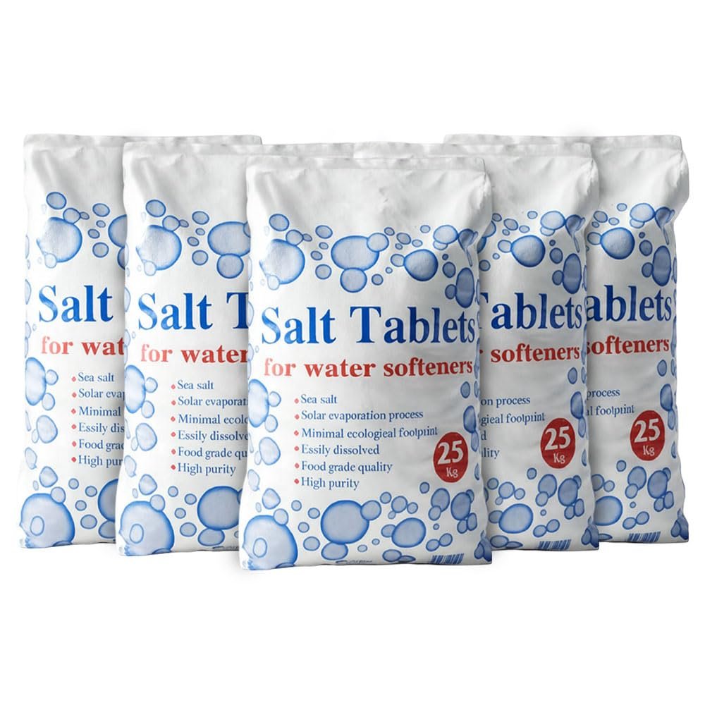 ZINNIAUK 5 x Salt Tablets for Water Softener 25kg | Dishwasher Salt Tablet 100% Natural Sea Salt Easily Dissolved High Purity Tablet for Household, Laundry, Plumbing, Commercial & Industrial Use