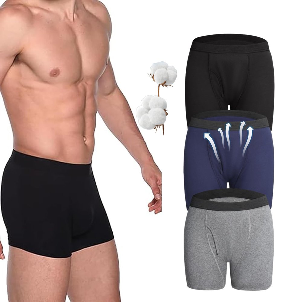 Men's Ultra-Absorbent Incontinence Boxer Briefs, Mens Incontinence Boxer Shorts, Washable Reusable Cotton Moisture Wicking Breathable Panties (Set-3PCS,XXL)