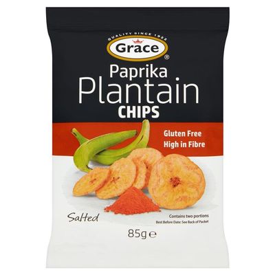 Grace Plantain Chips Paprika 9 x 85g Crunchy Plantain Crisps Smoky Paprika