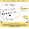 Personalised Sweet Wedding Stickers Sweet bags- Love is sweet Cone Bags Favour Luxury labels with Vegan/Halal sweets - Bag view 3