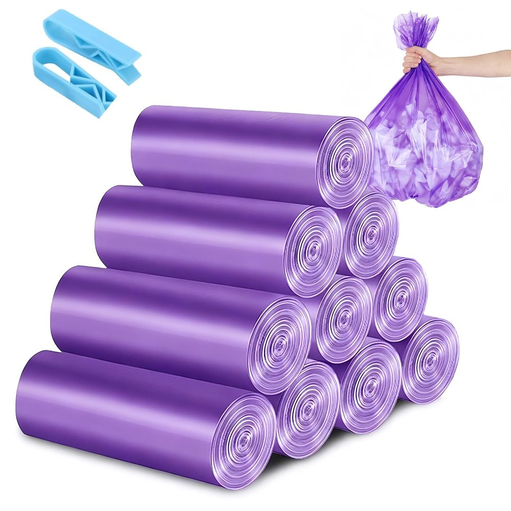 12Rolls Small Blue Trash Bags 3 Liter (0.8 Gal) - Mini Garbage Bags, Perfect for Small Trash Cans in Bathroom, Office, Car - Tear Resistant & Lightweight (Purple)