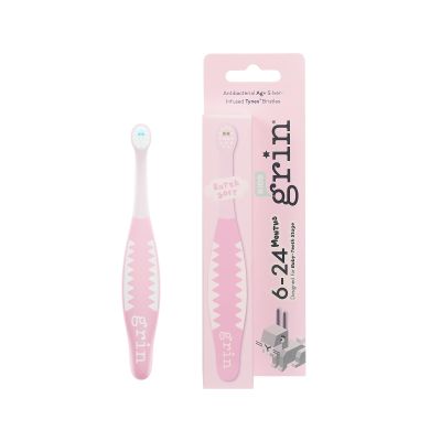 Grin Milky Start Toddler Toothbrush - Baby Toothbrush with Small Round Head, Ultra-Soft Bristles for Safe, Gentle Cleaning - Easy-Grip Handle, BPA-Free - Light Pink, 6-24 Months