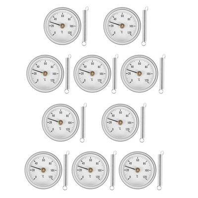 Osmond 10 PCS 63mm Thermometer Pipe Clip-on Dial Thermometer with Spring,Range 0-120, Aluminum Case
