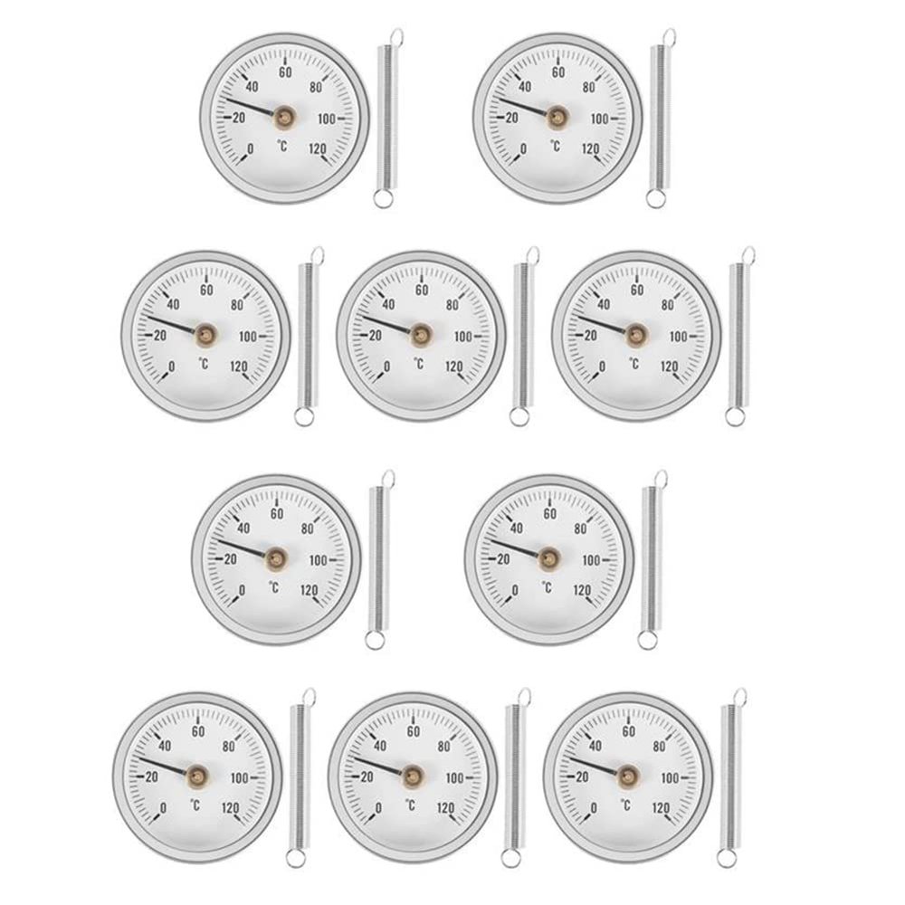 Osmond 10 PCS 63mm Thermometer Pipe Clip-on Dial Thermometer with Spring,Range 0-120, Aluminum Case