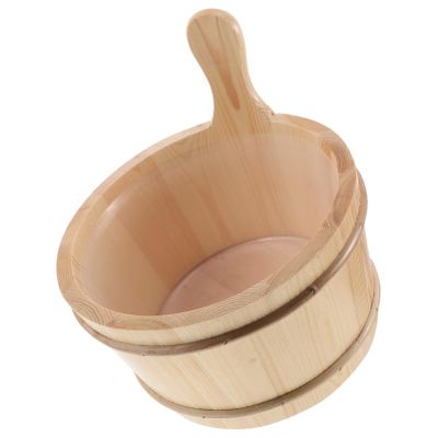 KONTONTY Solid Wood Sauna Bucket with Ergonomic Handle and Detachable Liner Wooden Foot Soak Barrel with Ladle for Efficient Steam Control and Home Spa Use