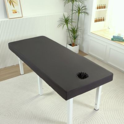 Surwin Massage Table Cover with Face Hole, Massage Bed Fitted Sheet with Elastic Cord Edge Soft Thick Washable Microfibre for Salons SPA and Therapists (G30 Black,80 * 190 * 15cm)