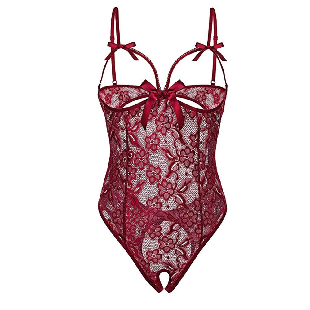 Cocila Garment Lingerie Lace Pajamas Underwear Sexy Women Striptease Outfits (Wine, M) Black Set with Stockings for Sets Naughty Size 14 Red Push Up Bra Womens Outfit Bedroom Bridal Babydoll