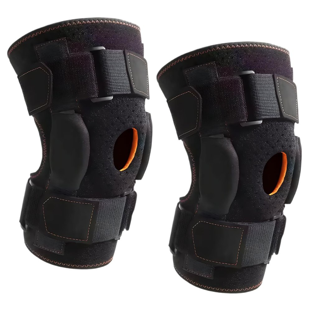 2 PCS Hinged Knee Brace Support for Men & Women, Knee Brace Support, Adjustable Open Patella with Parallel Straps & Dual Side Stabilizers, Comfort for Arthritis, Meniscus Tear, Ligament Injury