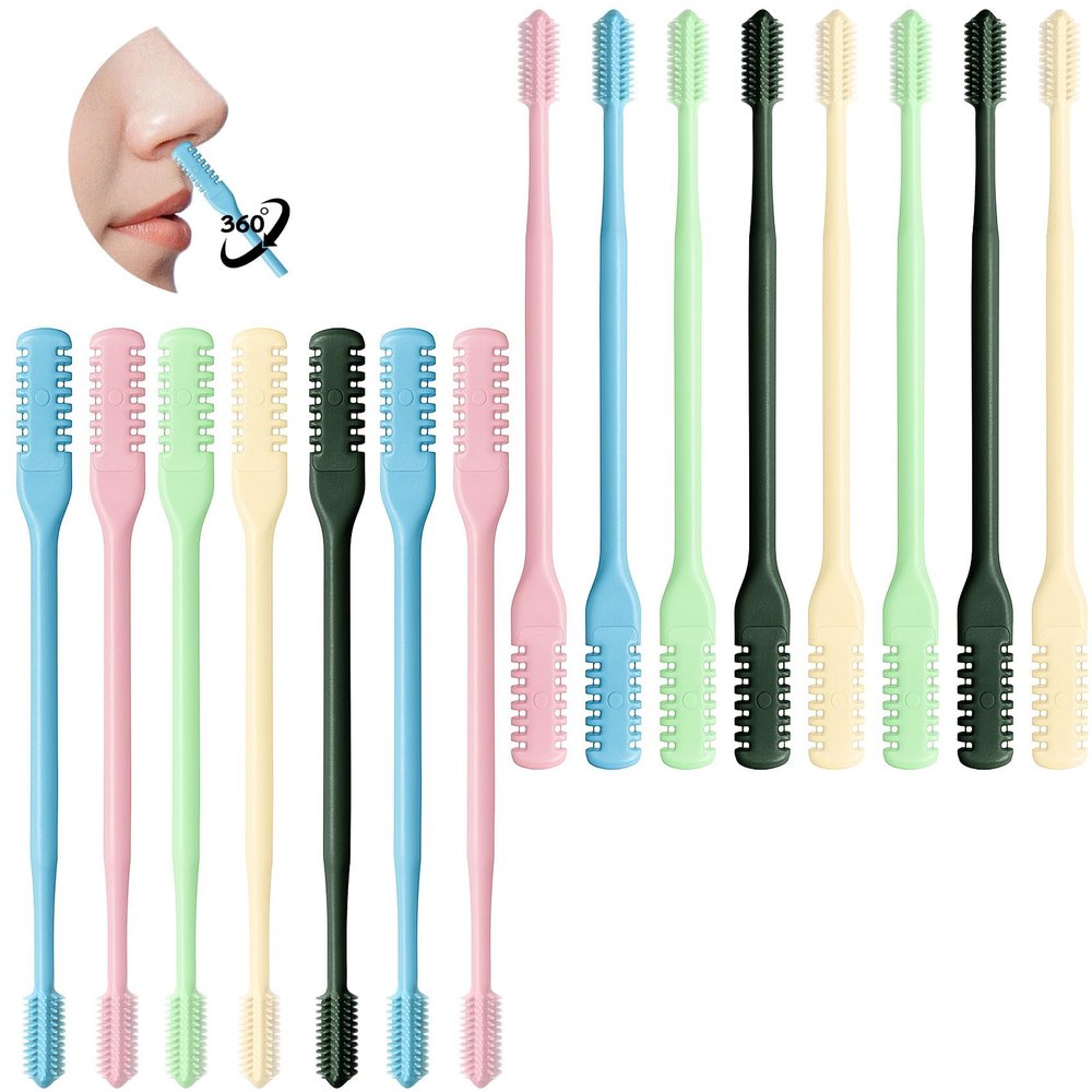 15Pcs 2-in-1 Nasal Hair Cutter,2 in 1 Double Sided Nose Hair Knife & Ear Picker,Double-Sided 360 Rotating Nasal Trimmer,Manual Nostril Hairs Remover Tool with Soft Cleaning Brush,Colorful