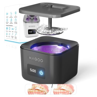 Ultrasonic Retainer Cleaner Machine, Denture Cleaner for Aligners Night Guards Braces Mouth Guards Toothbrush HeadsAll-in-One Dental & Jewelry Cleaner, 45kHz 200ML, Dual Modes