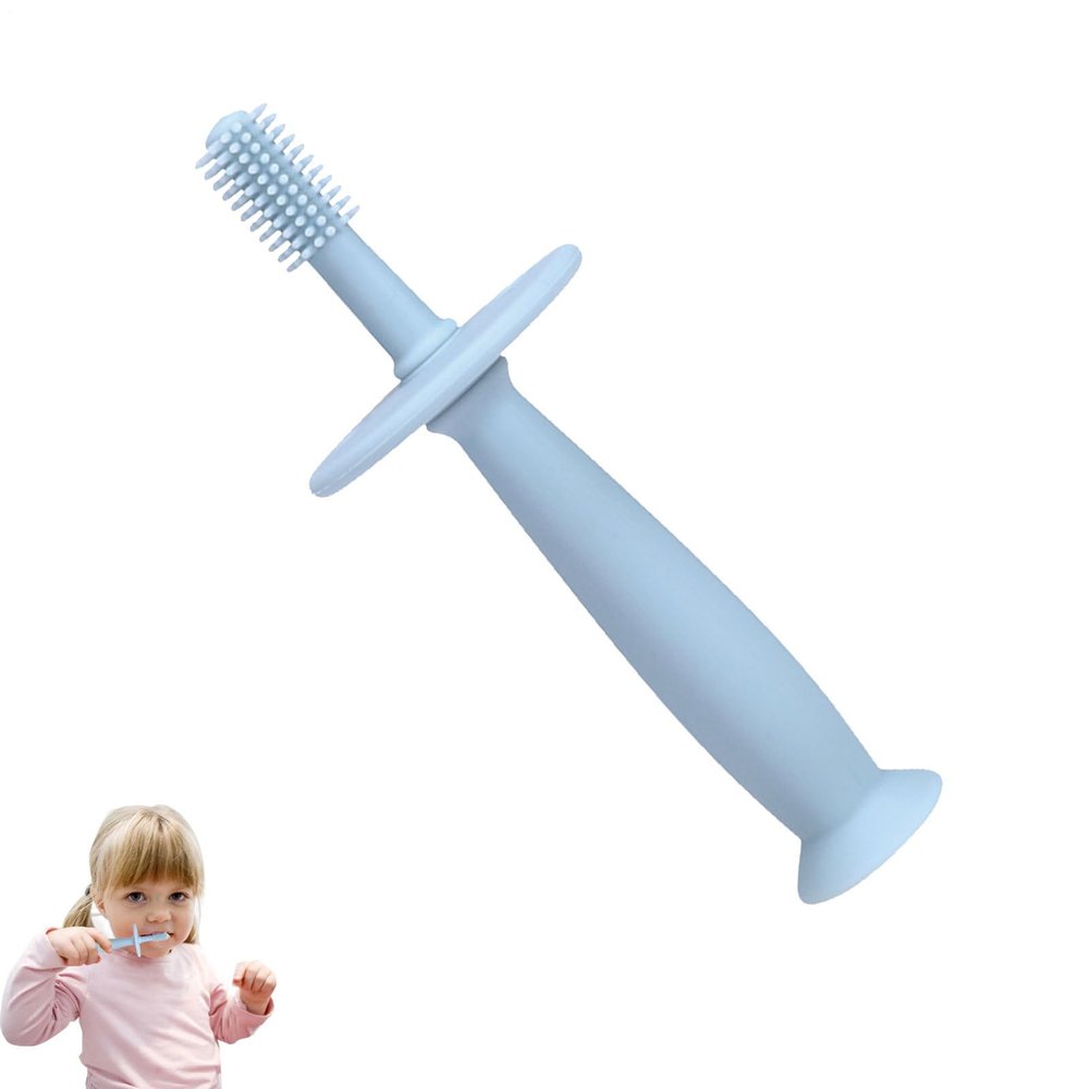 Baby Teether Toothbrush - 360 Degree Silicone Teething Toy with Suction Base, Soft Toddler Pacifier, Fashionable Massager Newborns, Hygiene and Soothing Teether | for Babies 6-12 Months