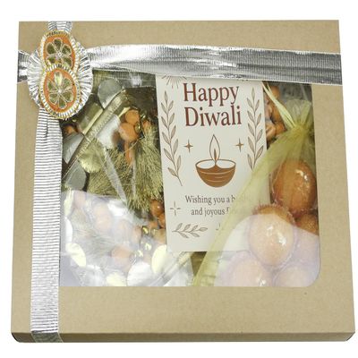 Emartbuy Luxury Diwali Hamper with Festive Toran Bandhanwar Garland, Laddu Candle & Greeting Card for Home Decoration, Festival of Lights, Housewarming & Gifting - Sweets & Toran Gift Hamper
